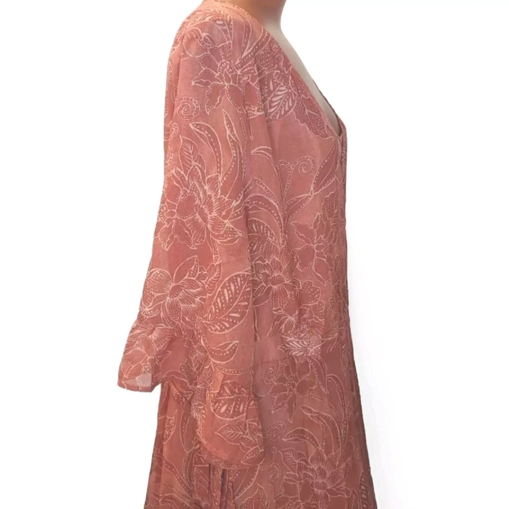 Arna York Viola Wrap Maxi Dress Woman 6X 30W 32W Batik Blooms Sheer Floral New - Picture 3 of 14